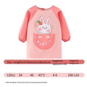 Childrens Waterproof Apron Painting Dining Art Blouse Pink with Long Sleeves Large Pocket Kindergarten Cover for Girl 1-8 Years