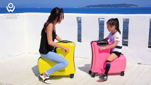 20 Inch Kids Ride-On Suitcase with Wheels Childrens Travel Trolley Luggage Thickening Aluminium Tie Rod  110lb Load Capacity  Suitable for Boys and Girls Aged 2-6 Years