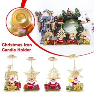 Christmas Wrought Iron Candlestick Ornaments Xmas Tabletop Decoration Candle Holder Decor