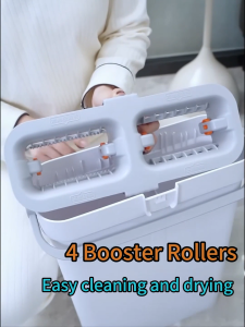 LOOLALA Flat Floor Mop Hands-free Self Cleaning Magic Flat Mop and Bucket Washable Microfiber Pads Included Wet and Dry Use