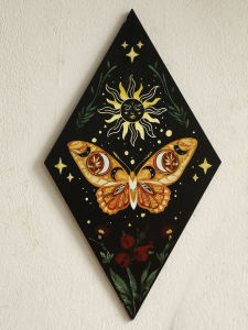 Butterfly Rhomboid Wooden Wall Decor Moon Star Colored Drawing Wall Art Nordic Home Decoration Home Decoration Accessories Gift