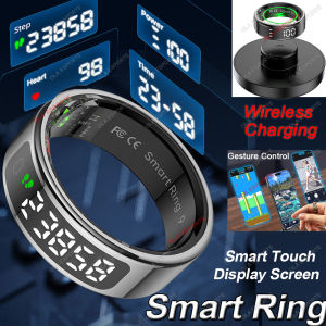 2025 New Men Smart Ring with Wireless Charger Gesture Brush Tiktok Display Screen Health Monitoring IP68 5ATM Waterproof Rings