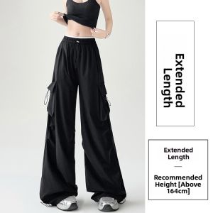 miiow | White Ice Silk Drape High Waist Womens Work Trousers Loose Casual Pants Wide Leg Pants Street Style Simple Design Elastic Waist