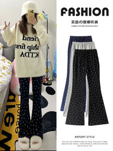 Quần Ống Loe Màu Xanh Lam Nụ Cười Cho Nữ Mùa Thu 2025 Phong Cách Mới Cổ Điển Quần Nỉ Thể Thao Quần Thể Thao Cạp Cao Bằng Cotton