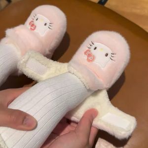 Pink Cat Baby Cotton Slippers Thickened Fleece Soft Bottom Winter Warm Floor Shoes for 6 to 12 Months Old Infants