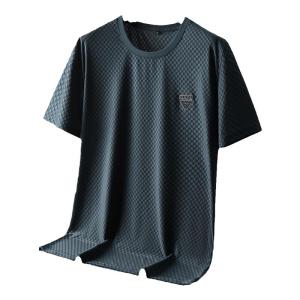 ROMON | Lormen Mens Mesh Short Sleeve T-shirt Summer Thin Ice Silk Quick Dry Large Size Round Neck Dad Clothes Fashionable Urban Style