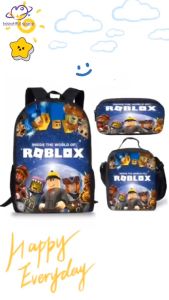 Roblox Student School Bag Meal Bag Pencil Case Robles Printed Backpack Set Of Three Birthday Present