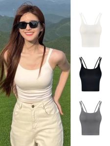plus Size Womens White Strap Vest Integrated Design Inner Wear Outerwear Autumn Top with Chest Pad Beautiful Back Bra