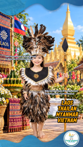United Nation Laos Thailand Myanmar Vietnam Hand Made Goma Recycle Costume for National Attire UN Events for Kids