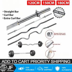 120CM/150CM Barbell Bar Straight Rod Curved Rod with 2 Spin Lock Collars Used For Weight Training