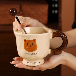 Drinking Cup Coffee Breakfast Cup Boys and Girls Bear with Lid Mark Couple Ceramic Cup Mug Milk Cup Cup Spoon New Style