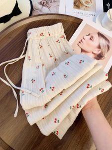 High Waist Straight Leg Casual Pants Womens Summer New Style Versatile Cherry Wide Leg Pants Comfortable Casual Trousers