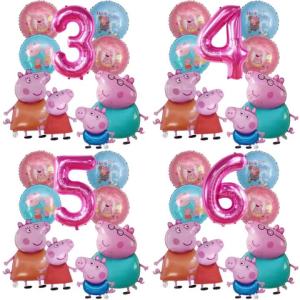 Hasbro | 9pcs Peppa Pig Foil Balloon Set Pink Numbers Birthday Party Decoration Cartoon Family Balloons for Childrens Events Baby Gifts