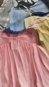 Đầm bí chất Voan Tơ - Thiết kế form babydoll hai dây nơ ngực Kim Sa kèm quần bí trong