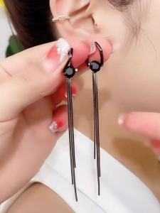 Hoa Tai Tua Rua Đá Zircon Màu Đen Cho Nữ Thiết Kế Thanh Lịch Tự Nhiên Và Đẹp Hoa Tai Thời Trang Hợp Kim Mới Về