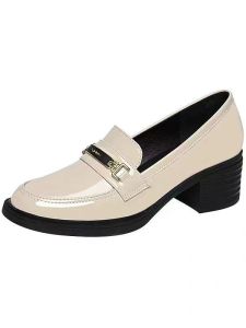 รองเท้าส้นหนาแบบลำลองสำหรับใส่ทำงานสไตล์อังกฤษย้อนยุค รองเท้าส้นเตี้ยแบบลำลองสำหรับใส่ไปทำงานในฤดูใบไม้ผลิและฤดูใบไม้ร่วง