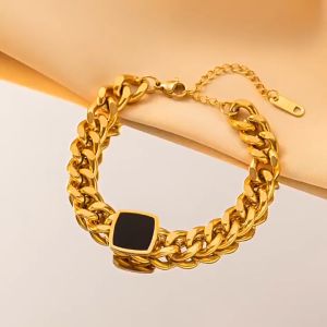 LADAMAS Gelang Titanium Dengan Rantai Tebal Gaya Retro Harian Untuk Pria & Wanita GT21