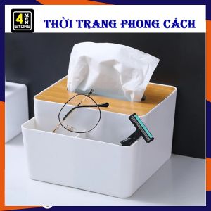 Hộp Đựng Khăn Giấy Nắp Gỗ Có Ngăn Để Đồ Đa Năng Tiện Lợi / Hộp Khăn Giấy Decor 3 Ngăn Chất Liệu Bằng Nhựa Cao Cấp Dùng Trang Trí Bàn Làm Việc Bàn Ăn Phòng Khách Siêu Xinh