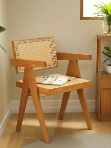MU FENG ZHI NAN | Rustic Wicker Wooden Dining Chair