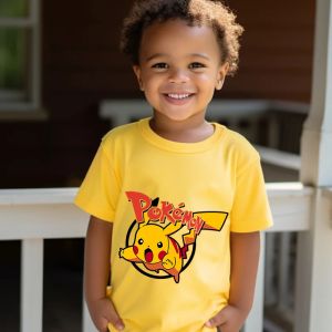 Bandai | Pokemon Gengar Pikachu kids T-shirt pure cotton short-sleeved yellow top for boys