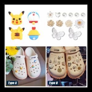 Jibbitz Crocs Hiasan Aksesoris Sepatu Sandal Kupu-Kupu Pikachu Doraemon Pin Sandal Sepatu Pesona Sandal Aksesoris Sandal Croc Hiasan Sandal