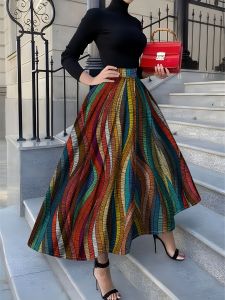 Printed Design four seasons casual style Colorful Striped Wavy Pattern Print half skirt