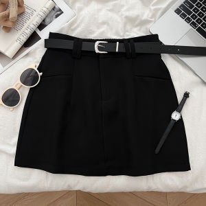 Korean Style Sense of Design Fashionable All-Match Elastic Waistband Slimming Suit Skirt Exposure-Proof Skirt A- Line Skirt with Belt