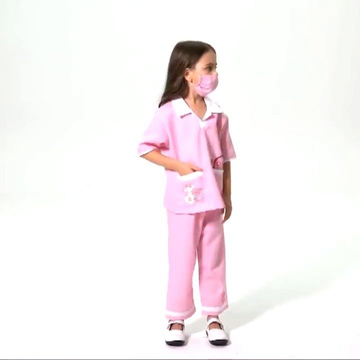 Girls Doctor Pink Coat Suit 3-12Y Nurse Pink Costume with Mask