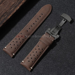 18mm 20mm 22mm Matte Perforated Breathable Leather Watch Strap Business Deployment Clasp Wrist Band for Seiko for Rolex Bracelet