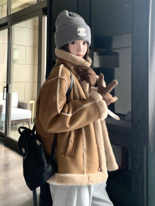 Premium Suede Fur Lined Thickened Motorcycle Cotton Jacket Womens Small Size Autumn Winter New Style Commute Style Straight Tube