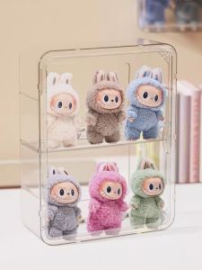 ชั้นวางของเล่นรูปตุ๊กตา Macaron Wall Mounted Display Case Labubu Vinyl Figure Storage Organizer Plastic Magnetic Closure for Office