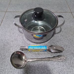 Panci Sayur stainles Tutup Kaca 16cm Centong Capit MURAH CUCI GUDANG