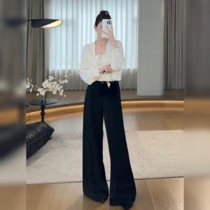 YUFUQING | White Long Sleeve Shirt And Wide Leg Pants Set Womens Loose Fit High Waist Two Piece Suit Korean Style Early Autumn New Arrival