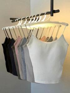 Slip-On Silk Smooth Integrated Cup Vest Womens Fashion Slim Fit Shoulder Strap Vest Comfortable Breathable Casual Wear