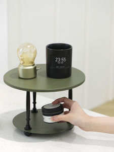 Double Layer Iron Art Cosmetic Storage Rack Coffee Corner round Cup Holder Metal Material Living Room Storage Organizer