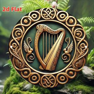 CIFbuy | Vintage Irish Harp Celtic Wall Sticker - 2D Hollow-Out Metal Decal Green & Bronze Badge Peel & Stick Art for Home Bar Man Ca