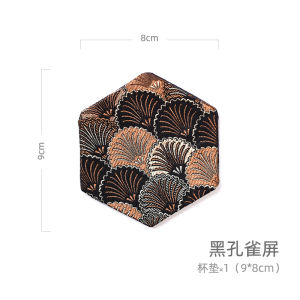 Chinese Zen Style Hexagonal Tea Mat Embroidered Silk Cotton Liner for Gongfu Tea Ceremony Heat Resistant Coaster Table Decor