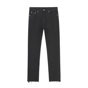 Slim Fit Bell Bottom Jeans Black Frayed High Street Versatile Long Trousers for Men And Women Youthful Casual Denim Jeans