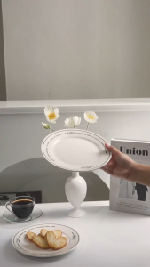 Paris Cafe White Ceramic Plate INS Aesthetic Korea Italia French Tableware Homecafe/Piring Keramik Putih Vintage Estetik Minimalis Breakfast Dinner Dessert/Piring makan ala Korean Cafe/Property Foto Konten Restoran