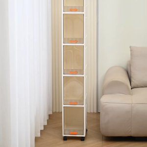 Slim Rolling Storage Cabinet with Clear Doors - Narrow Space Saving Organizer Box for HDB Kitchen Bathroom Pantry