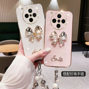 New Phone Case OPPO Find X8 Pro Reno12 F A3 A3X 4G 5G Ins Fashion Creative Shiny Luxury Crystal Bow All-inclusive Anti-fall Casing with Cute Cartoon Pearl Bracelet 2024