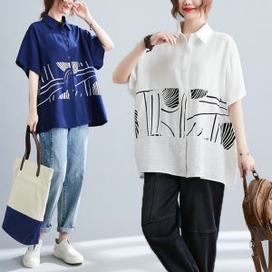 Plus Size Ladies Artistic Stitching Plus Size Shirt Loose Slim Looking Short Sleeve T-shirt Summer Casual Print Anti-Aging Top Women