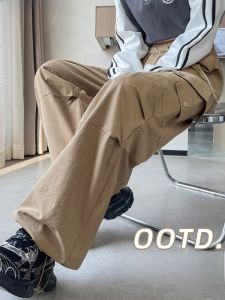 JIANGLU | Khaki Workwear Pants Women Spring Autumn 2024 Casual Two-Way American Wide Leg Sports Thin Parachute Pants Street Style High Waist Cotton 100%