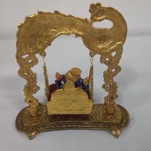 Peacock Design Metal Krishna Jhula | Traditional Swing for Laddu Gopal | Ideal for Janmashtami & Diwali Gifting (Pack of 1 pc | 8*8 inches)