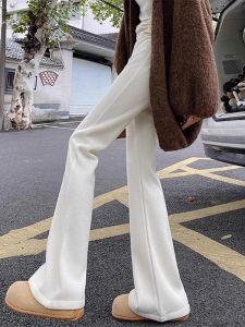 WANGGONGZHU | High Waist Thickened Knitted Fleece Casual Horse Hoof Pants Women Autumn Winter Fashion New Style Long Floor-Length Trousers