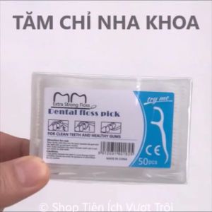 Dụng cụ vệ sinh răng 2 đầu: đầu tăm và đầu chỉ nha khoa hộp 50 cái giúp làm sạch khe răng lấy các thức ăn thừa giắt mắc khe răng-Tiện Ích Vượt Trội