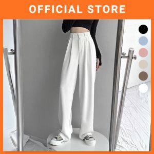 Korean Loose Wide Leg Pants Women High Waist Long Pant Straight Seluar Panjang Perempuan 西装高腰阔腿裤