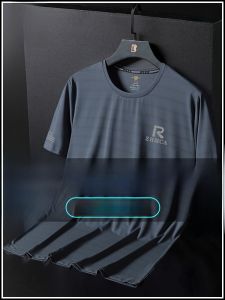 ROMON | Lormen Mens Ice Silk Mesh Short Sleeve T-Shirt Summer Thin Quick Dry Casual Sportswear Dad Style Large Size Body T