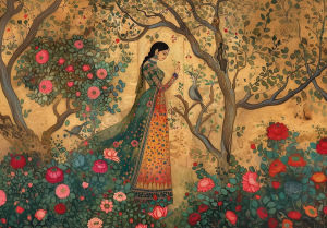 Kayou | 5D DIY Full Drill Diamond Painting Vintage Indian Mughal Inspired Woman Portrait Rhinestone Mosaic Craft Kit for Adults Gift