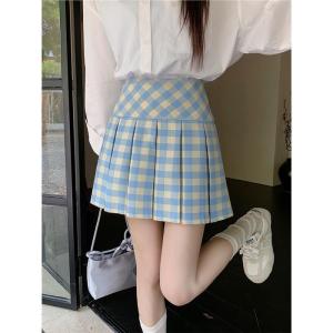 Váy Ngắn Kẻ Caro Cổ Điển Cạp Cao Cho Nữ Mùa Xuân Hè Chống Ánh Nắng Váy Xếp Ly Chữ a Chống Ánh Nắng Cho Nữ